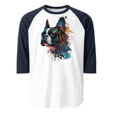 Boston Terrier Art 3/4 Sleeve Raglan Shirt . White Navy