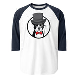 The Gentleman Boston Terrier Dog 3/4 Sleeve Raglan Shirt . White Navy