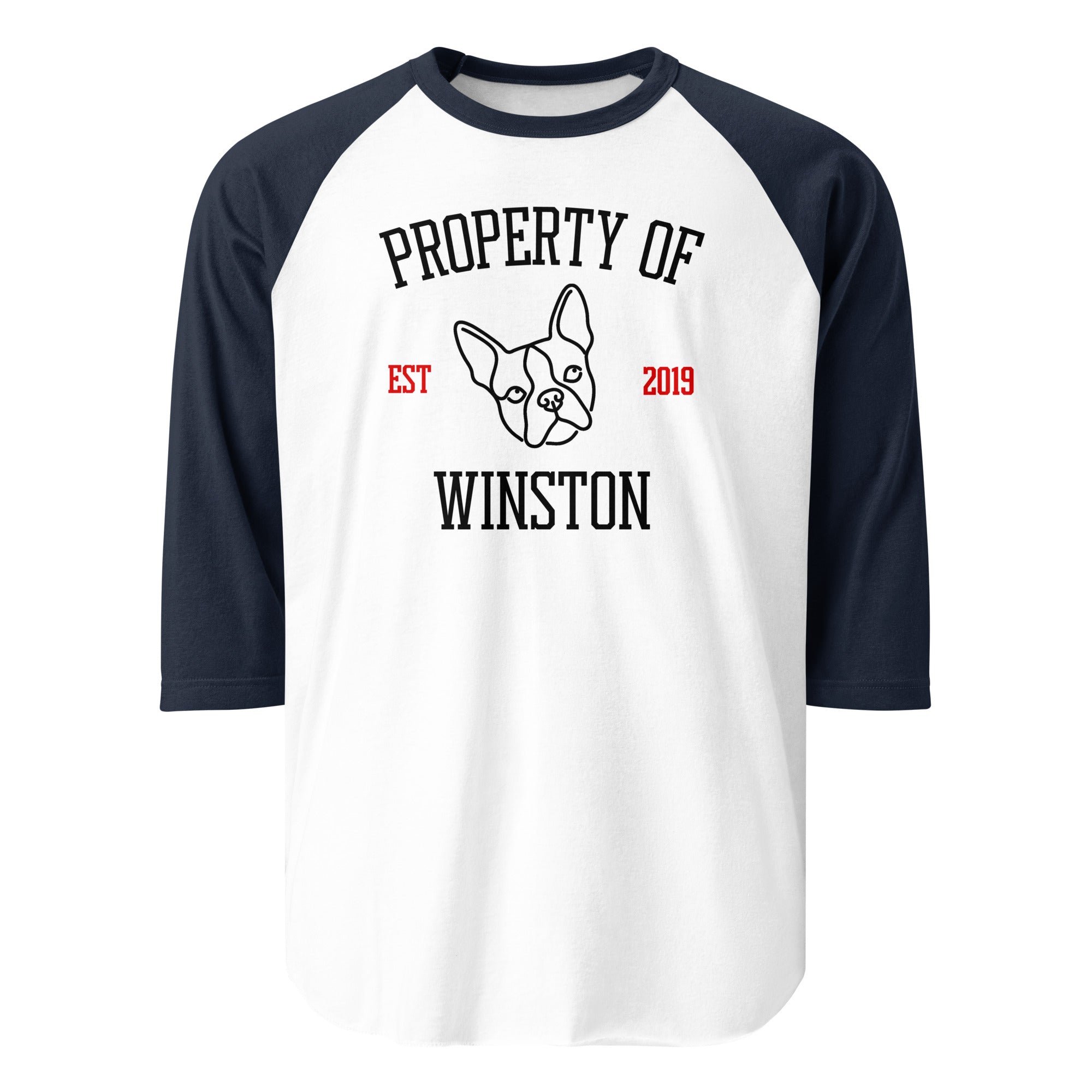 Property Of My Dog Custom Unisex 3/4 Sleeve Raglan Shirt . White Navy