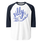 Silly Boston Terrier Dog Upside Down 3/4 Sleeve Raglan Shirt . White Navy