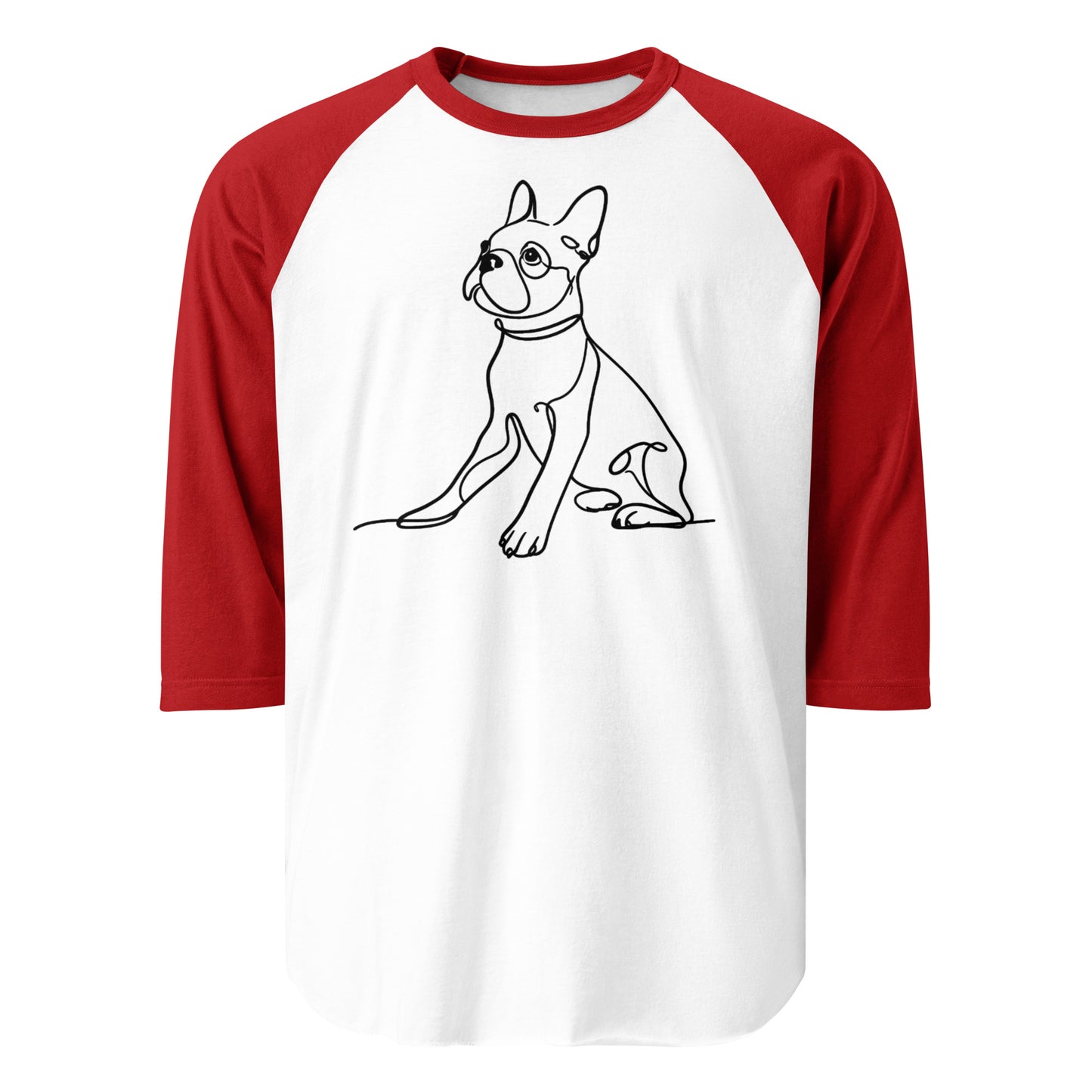 Line Drawn Boston Terrier Dog 3/4 Sleeve Raglan Shirt . White Red