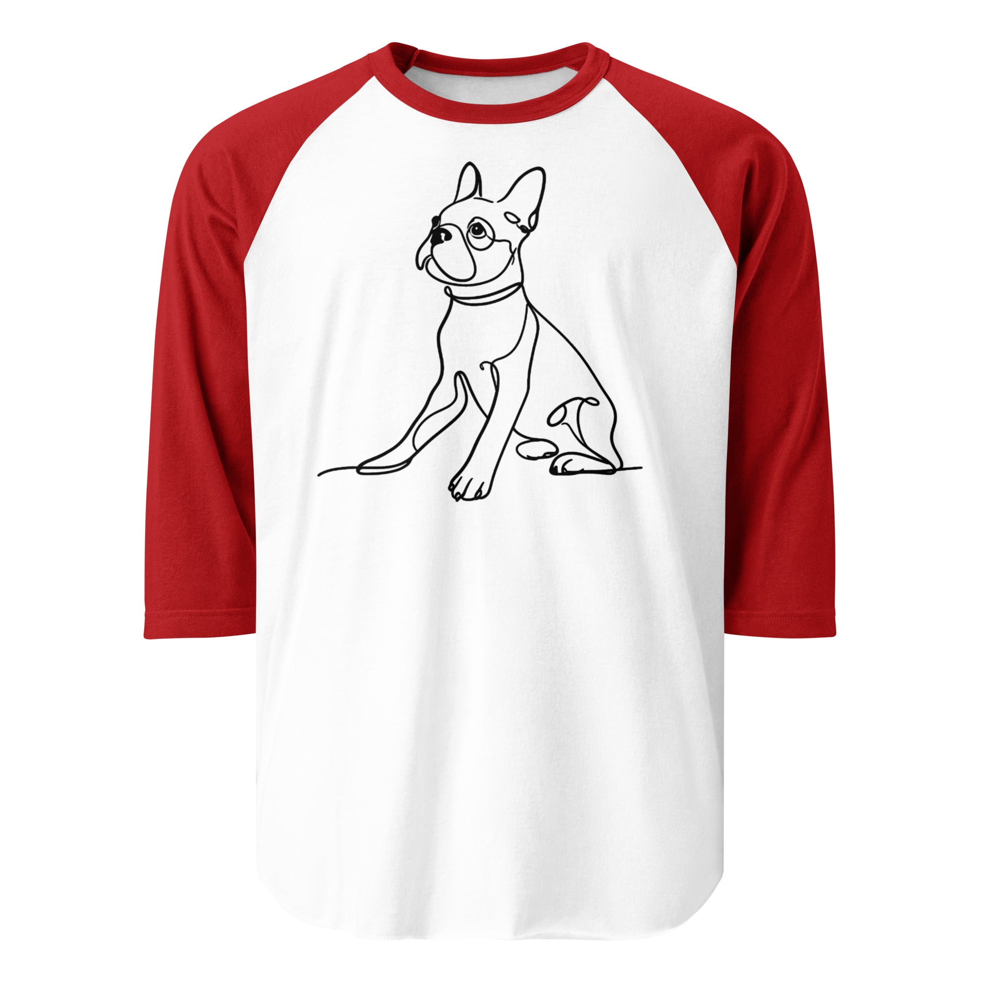 Line Drawn Boston Terrier Dog 3/4 Sleeve Raglan Shirt . White Red