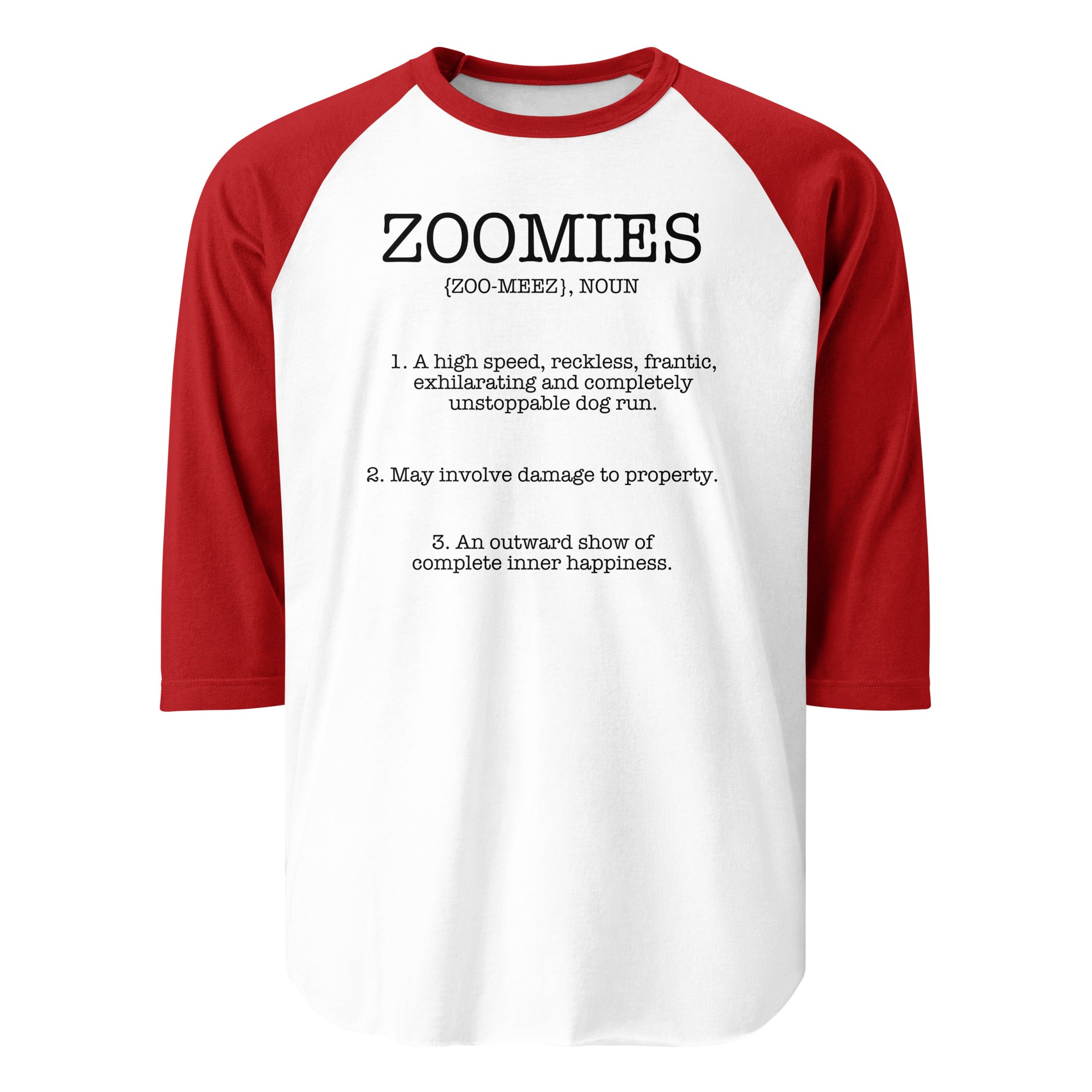 Zoomies Definition 3/4 Sleeve Raglan Shirt . White Red