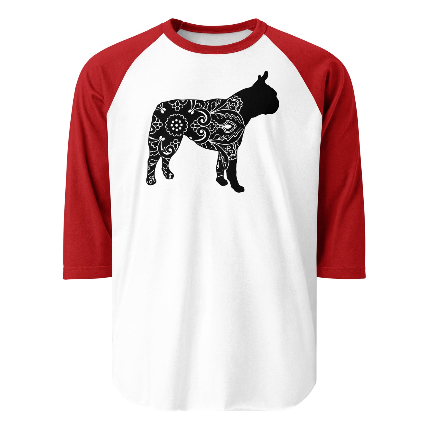 Boston Terrier Mandala 3/4 Sleeve Raglan Shirt . White Red