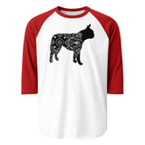 Boston Terrier Mandala 3/4 Sleeve Raglan Shirt . White Red
