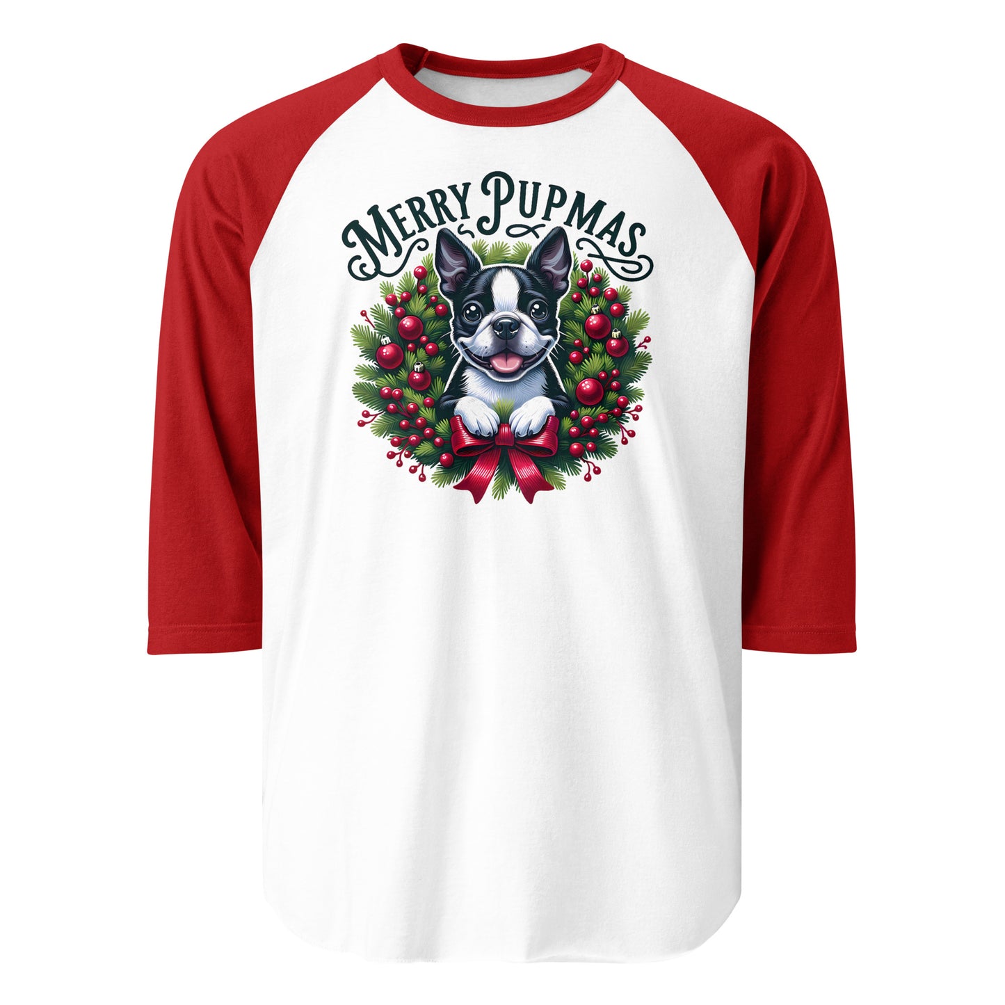 Merry Pupmas 3/4 Sleeve Raglan Shirt . White Red