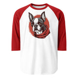 Boston Terrier Red Bandana 3/4 Sleeve Raglan Shirt . White Red