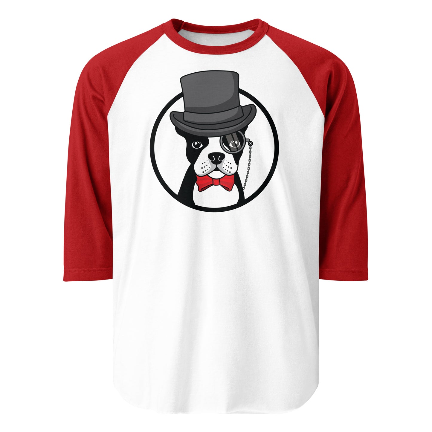 The Gentleman Boston Terrier Dog 3/4 Sleeve Raglan Shirt . White Red
