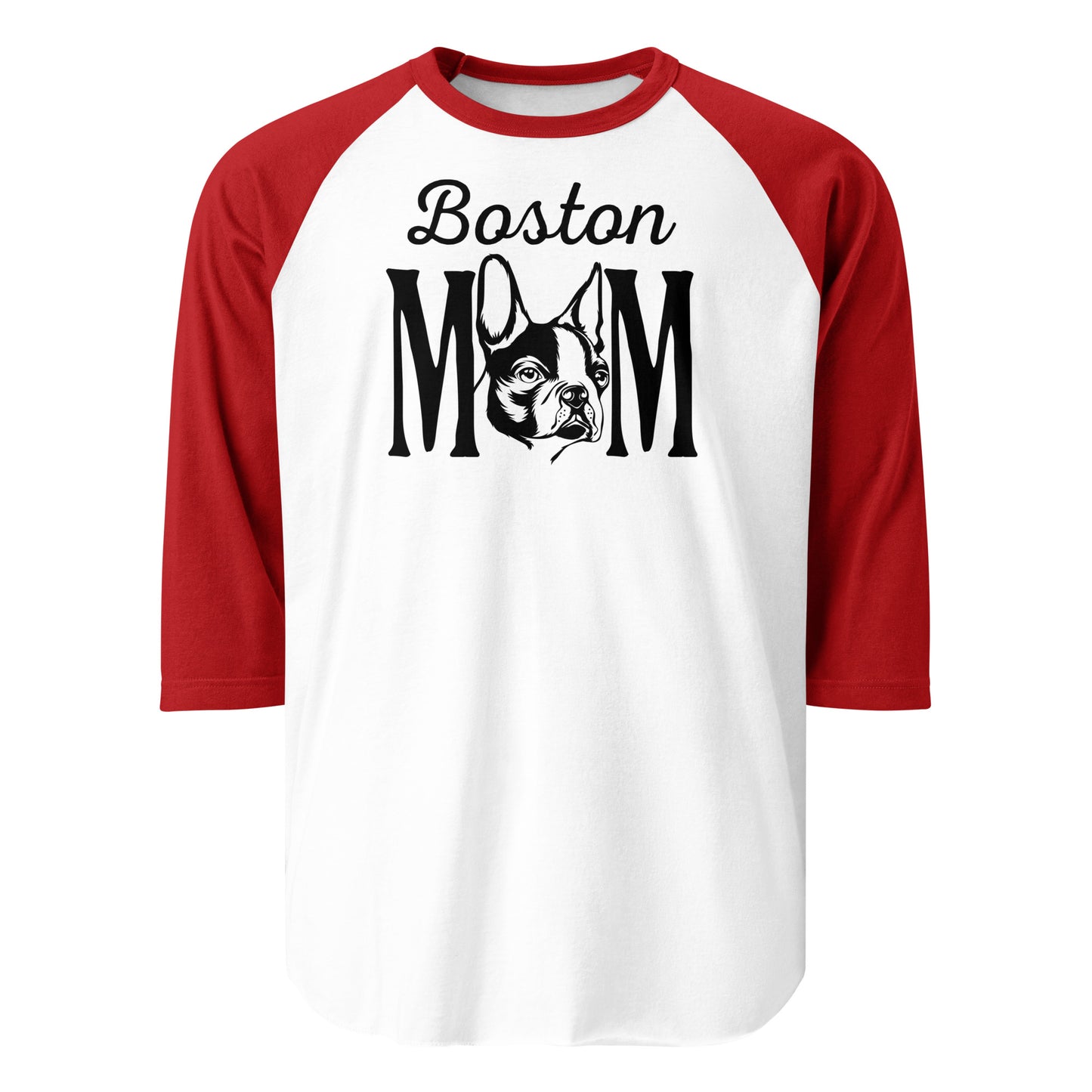 Boston Mom 3/4 Sleeve Raglan Shirt . White Red
