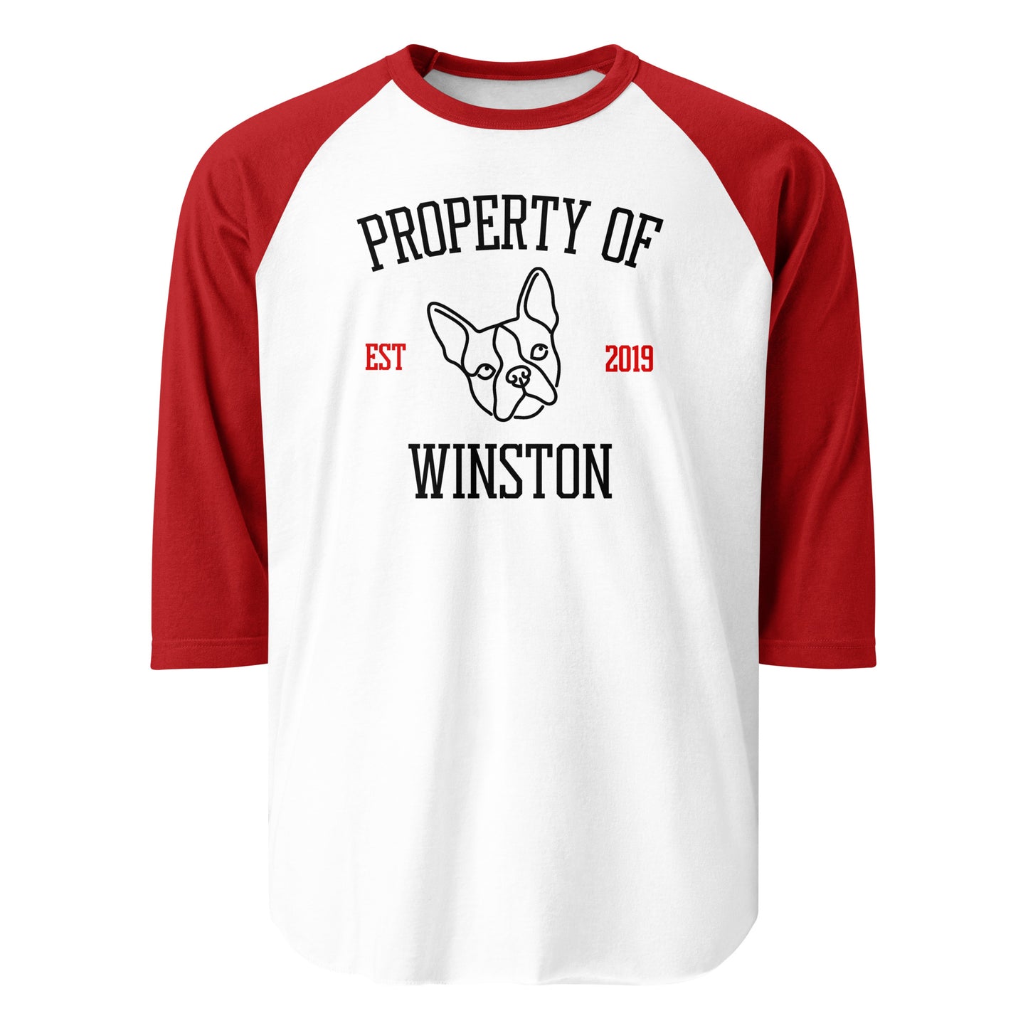 Property Of My Dog Custom Unisex 3/4 Sleeve Raglan Shirt . White Red