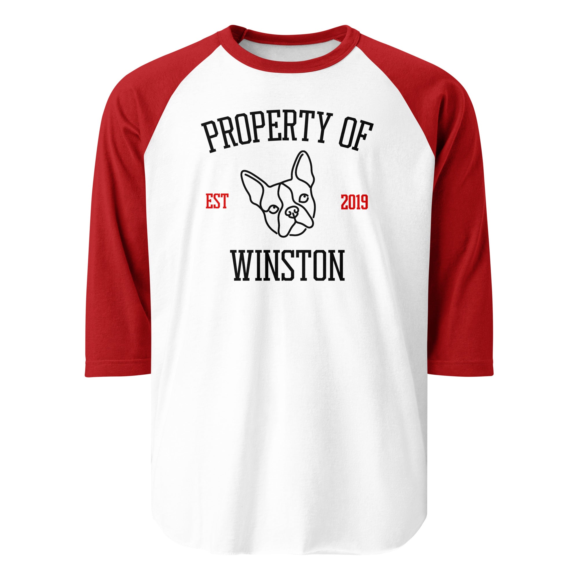 Property Of My Dog Custom Unisex 3/4 Sleeve Raglan Shirt . White Red