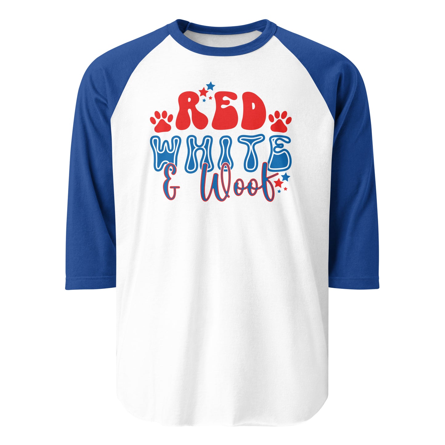 Red White And Woof 3/4 Sleeve Raglan Shirt . White Royal