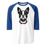 Minimalist Boston Terrier Face 3/4 Sleeve Raglan Shirt . White Royal