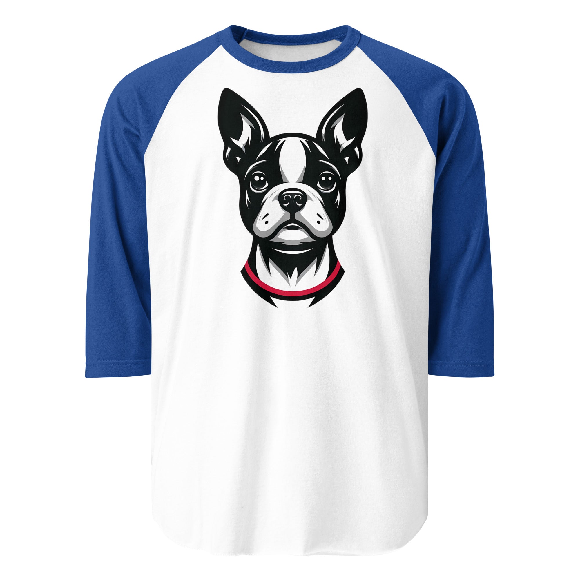 Minimalist Boston Terrier Face 3/4 Sleeve Raglan Shirt . White Royal