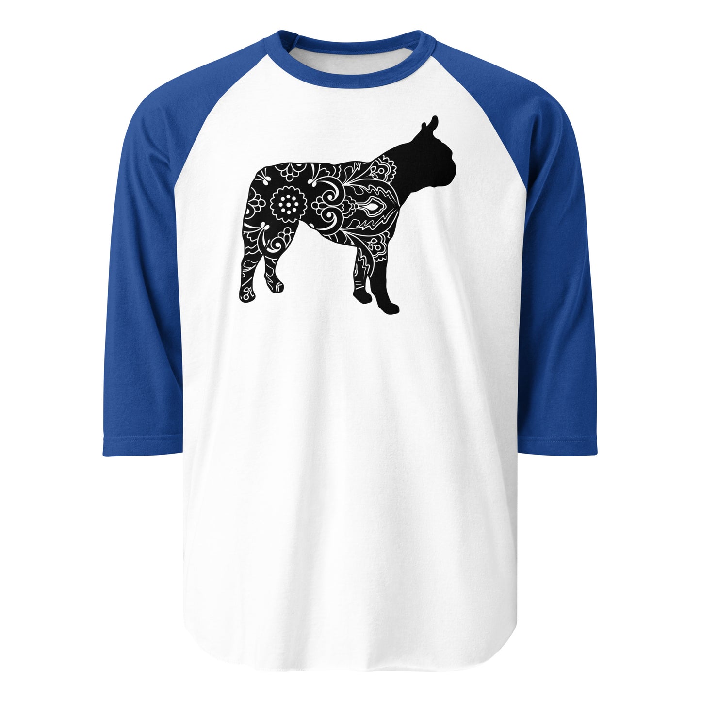 Boston Terrier Mandala 3/4 Sleeve Raglan Shirt . White Royal