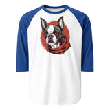 Boston Terrier Red Bandana 3/4 Sleeve Raglan Shirt . White Royal