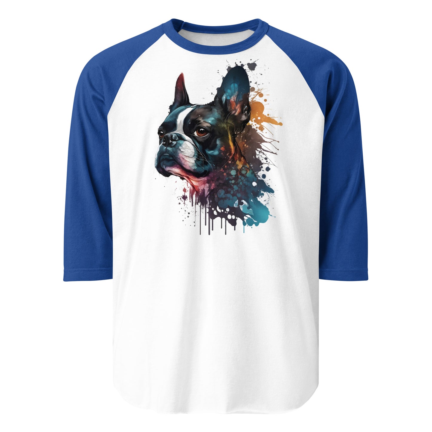 Boston Terrier Art 3/4 Sleeve Raglan Shirt . White Royal