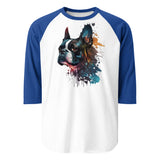 Boston Terrier Art 3/4 Sleeve Raglan Shirt . White Royal