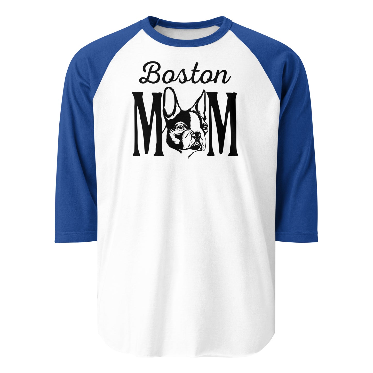 Boston Mom 3/4 Sleeve Raglan Shirt . White Royal