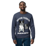 American Heritage Boston Terrier Dog Knitted Crew Neck Sweater - Navy .