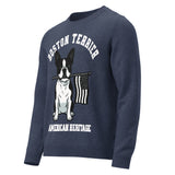 American Heritage Boston Terrier Dog Knitted Crew Neck Sweater - Navy .
