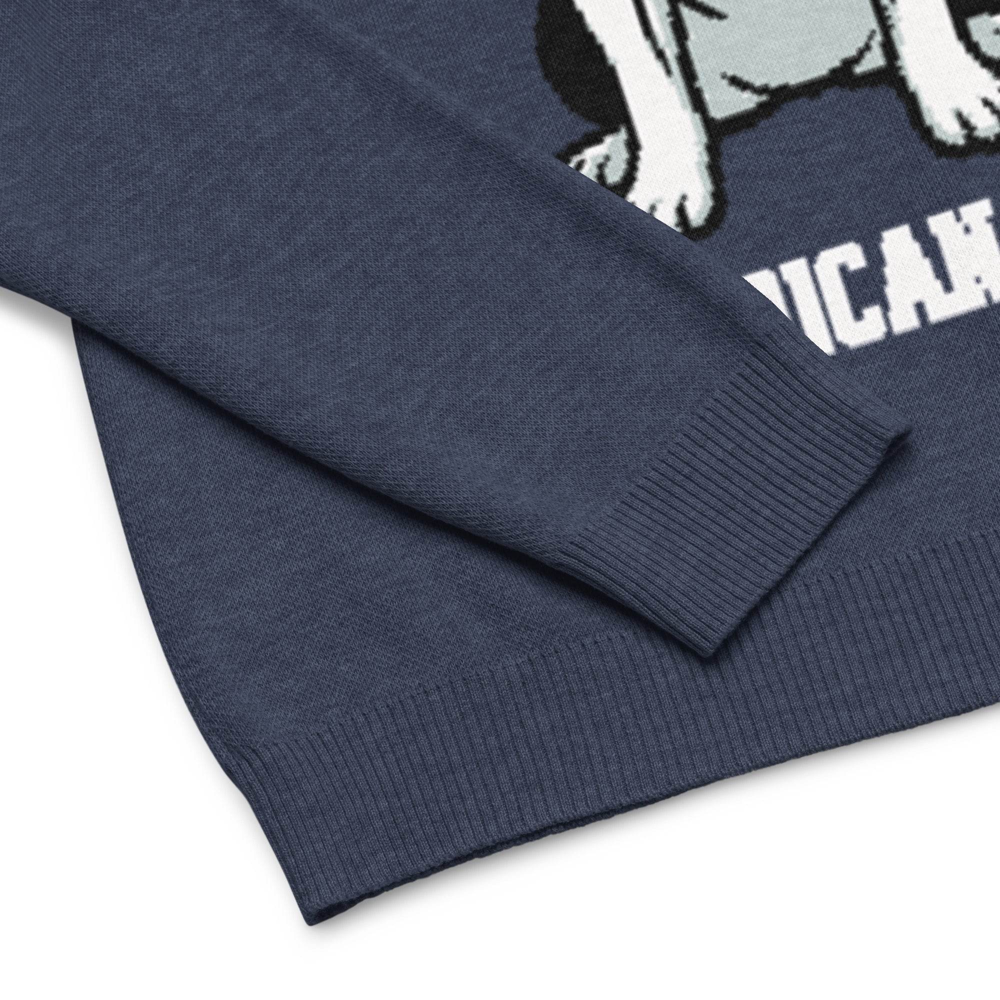 American Heritage Boston Terrier Dog Knitted Crew Neck Sweater - Navy .