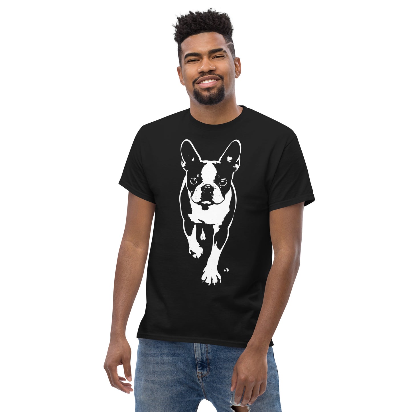 Boston Terrier Stencil Graphic – Minimalist Dog Lover Unisex Classic Tee .