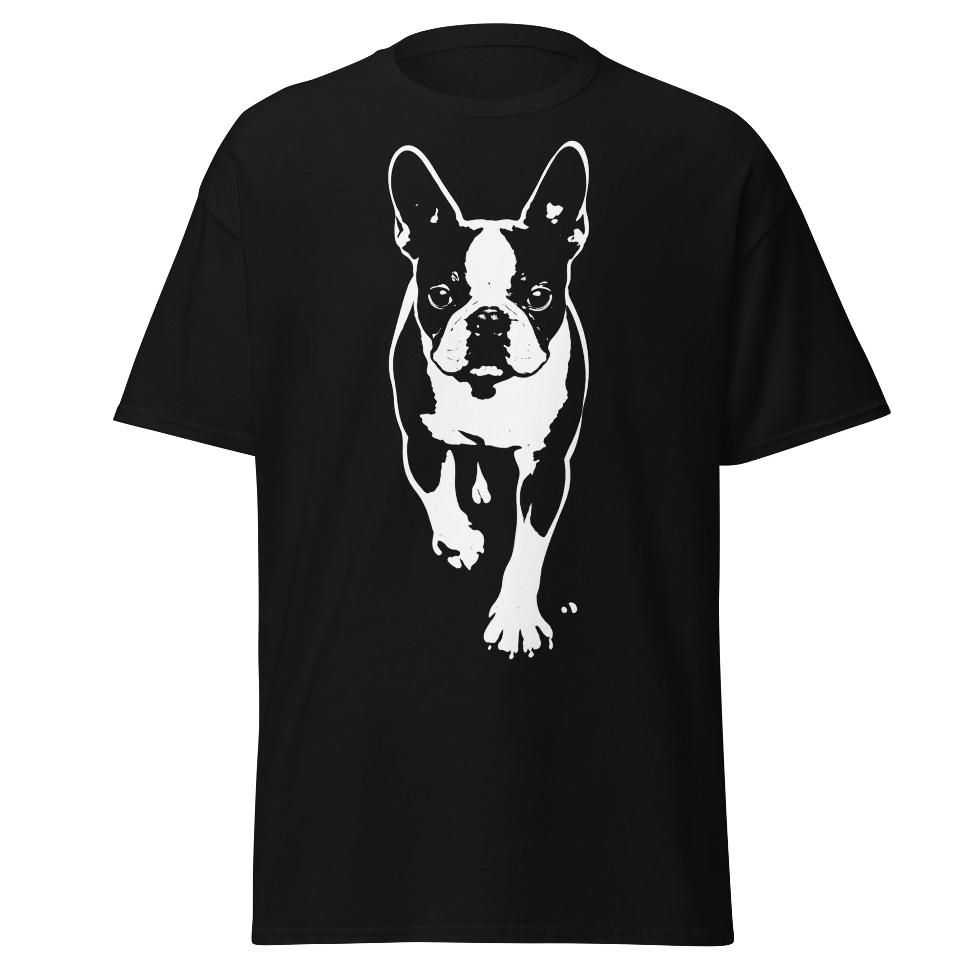 Boston Terrier Stencil Graphic – Minimalist Dog Lover Unisex Classic Tee . Black