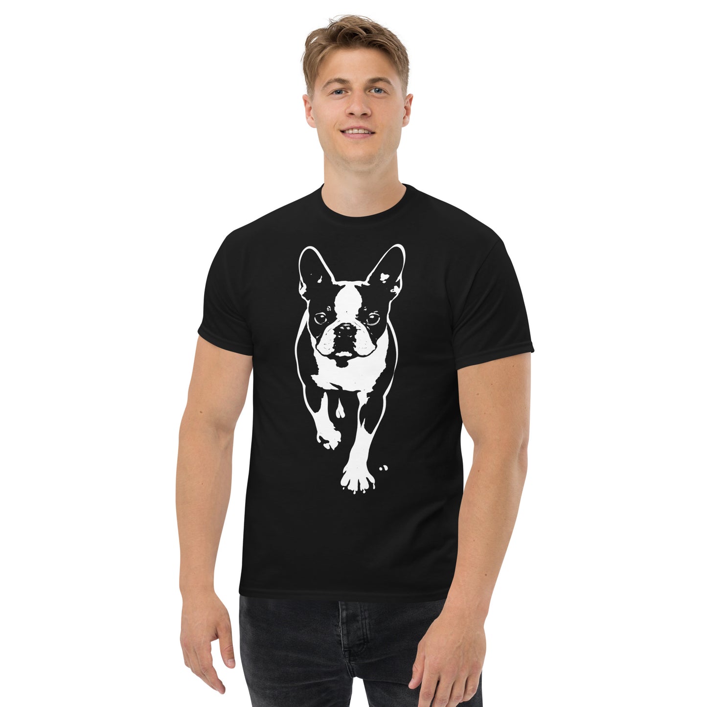 Boston Terrier Stencil Graphic – Minimalist Dog Lover Unisex Classic Tee .