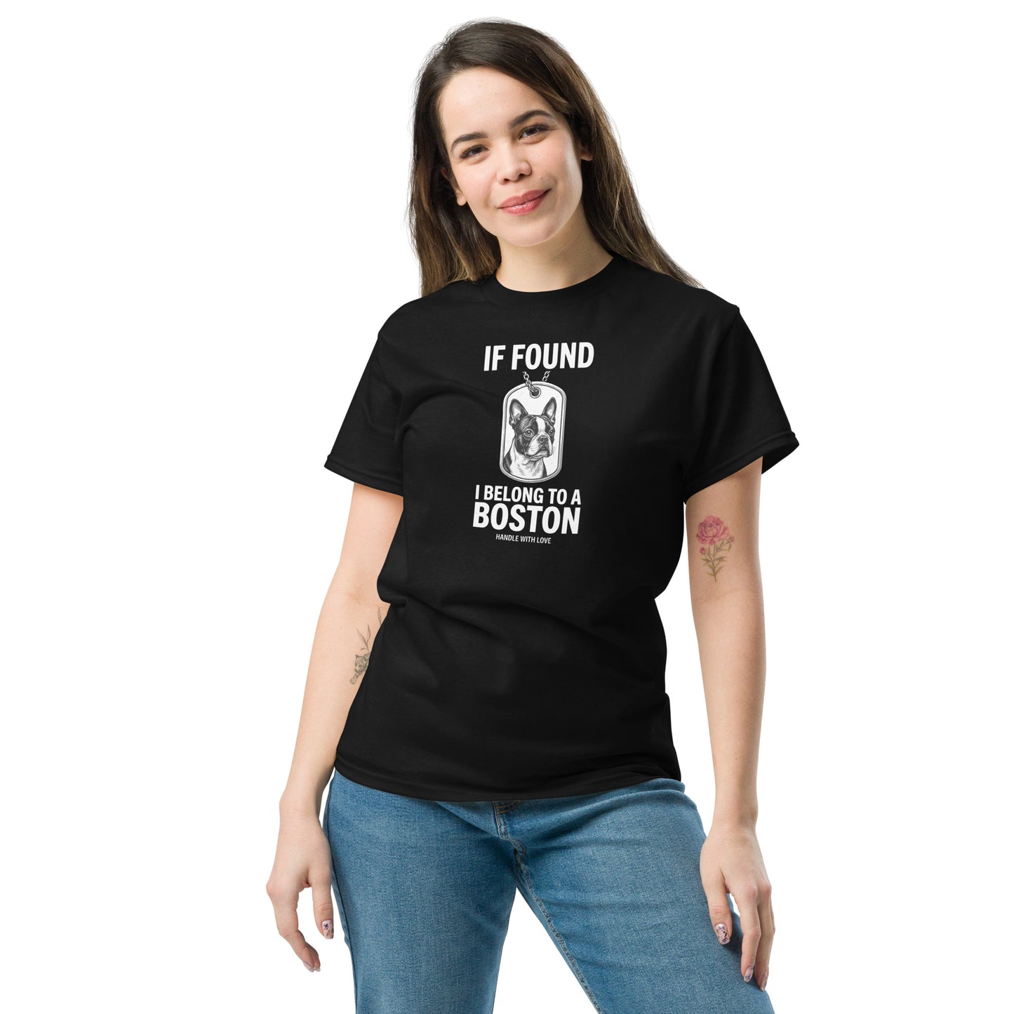 If Found I Belong To A Boston (Handle With Love) Unisex Classic Tee .