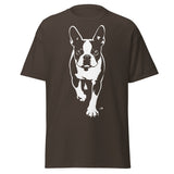 Boston Terrier Stencil Graphic – Minimalist Dog Lover Unisex Classic Tee . Dark Chocolate