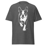 Boston Terrier Stencil Graphic – Minimalist Dog Lover Unisex Classic Tee . Dark Heather