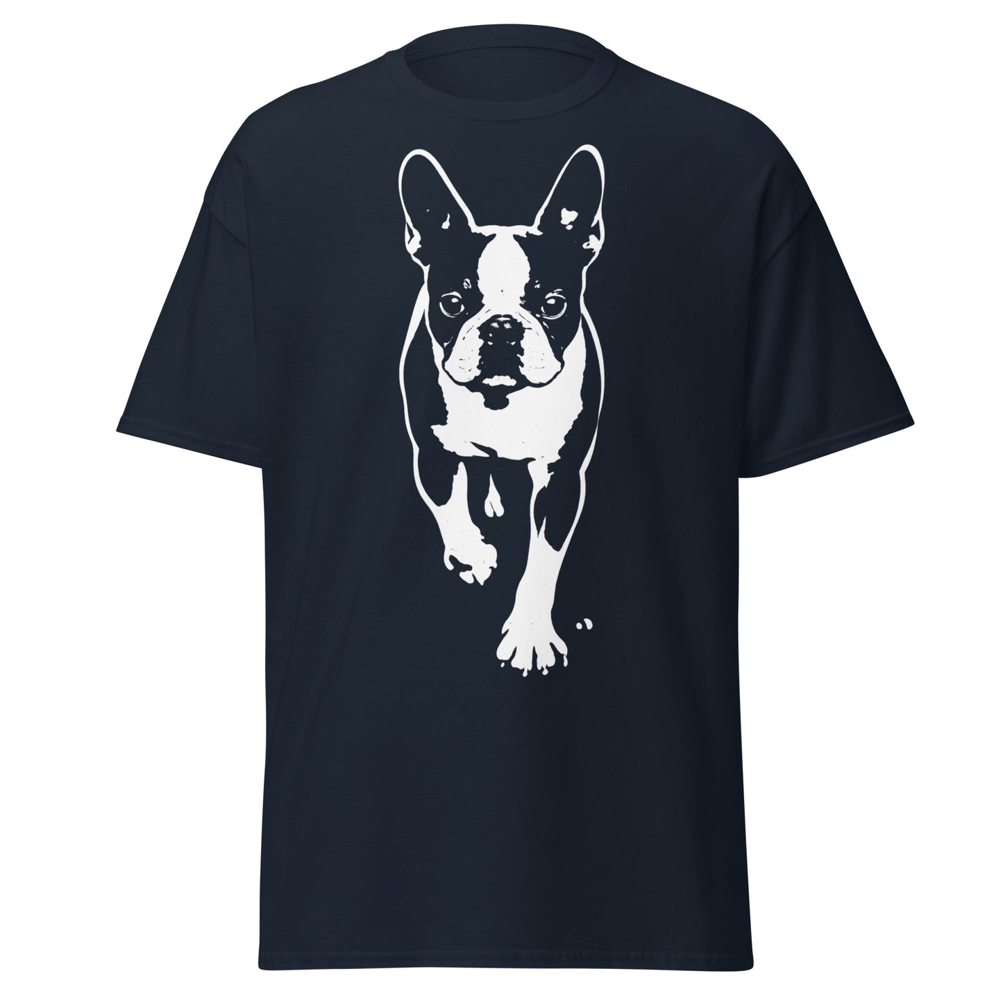 Boston Terrier Stencil Graphic – Minimalist Dog Lover Unisex Classic Tee . Navy