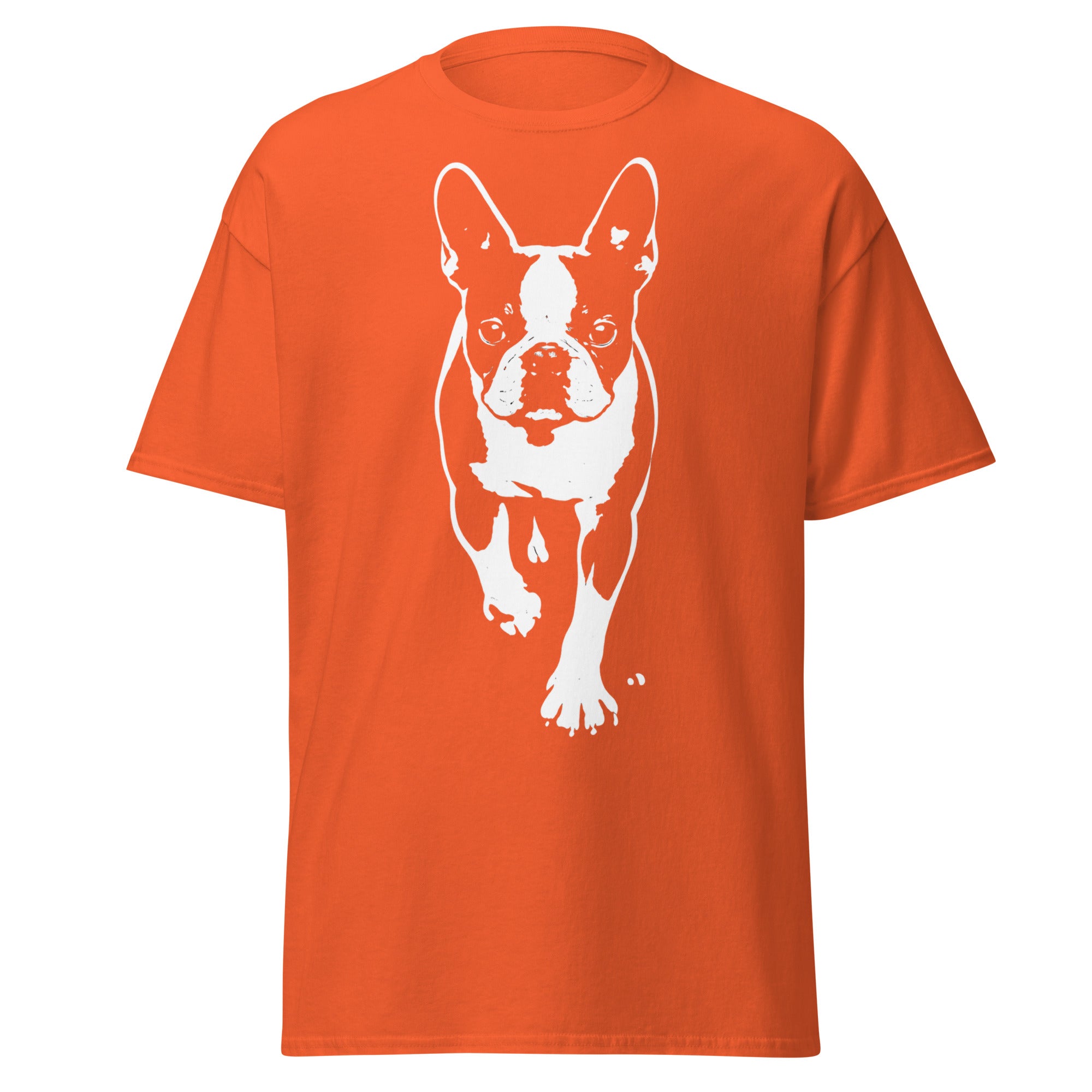 Boston Terrier Stencil Graphic – Minimalist Dog Lover Unisex Classic Tee . Orange
