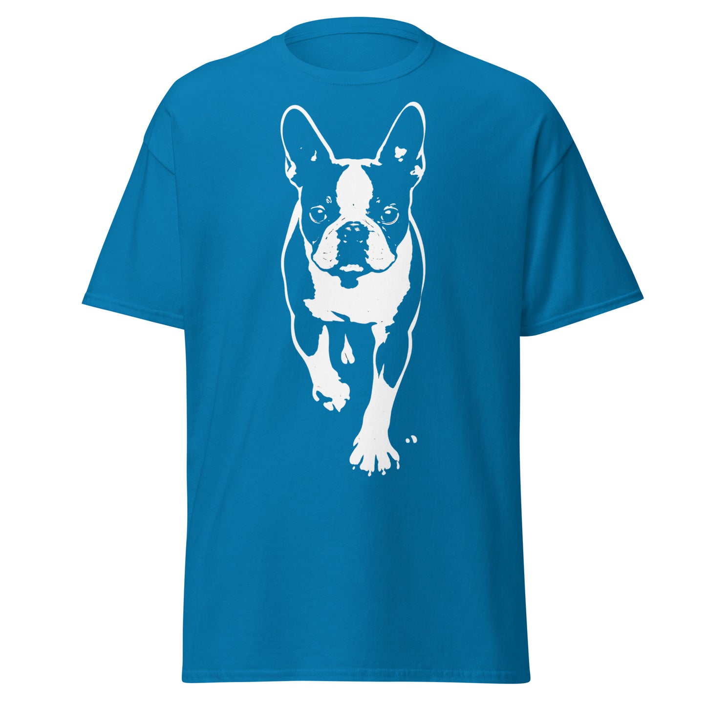 Boston Terrier Stencil Graphic – Minimalist Dog Lover Unisex Classic Tee . Sapphire
