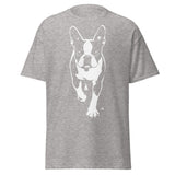 Boston Terrier Stencil Graphic – Minimalist Dog Lover Unisex Classic Tee . Sport Grey