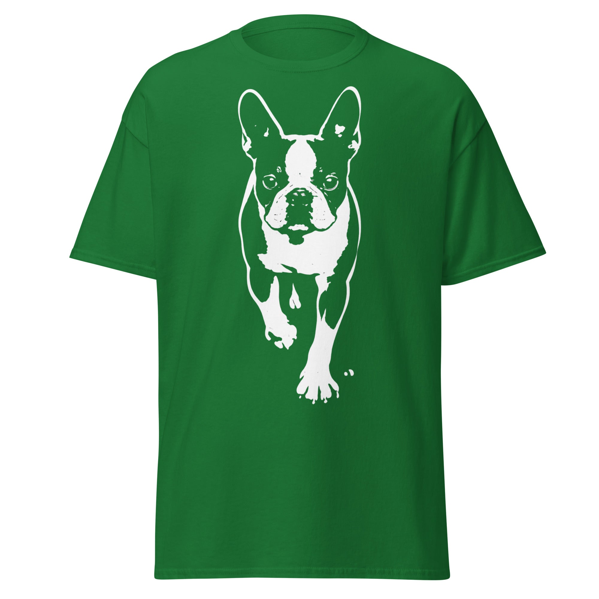 Boston Terrier Stencil Graphic – Minimalist Dog Lover Unisex Classic Tee . Turf Green