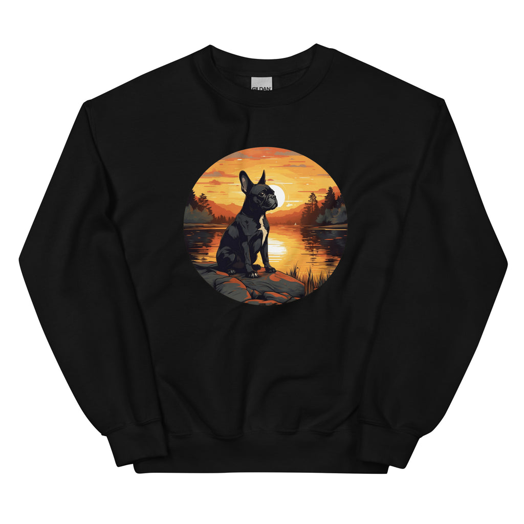 Boston Terrier Sitting By A Calm Lake Unisex Sweatshirt