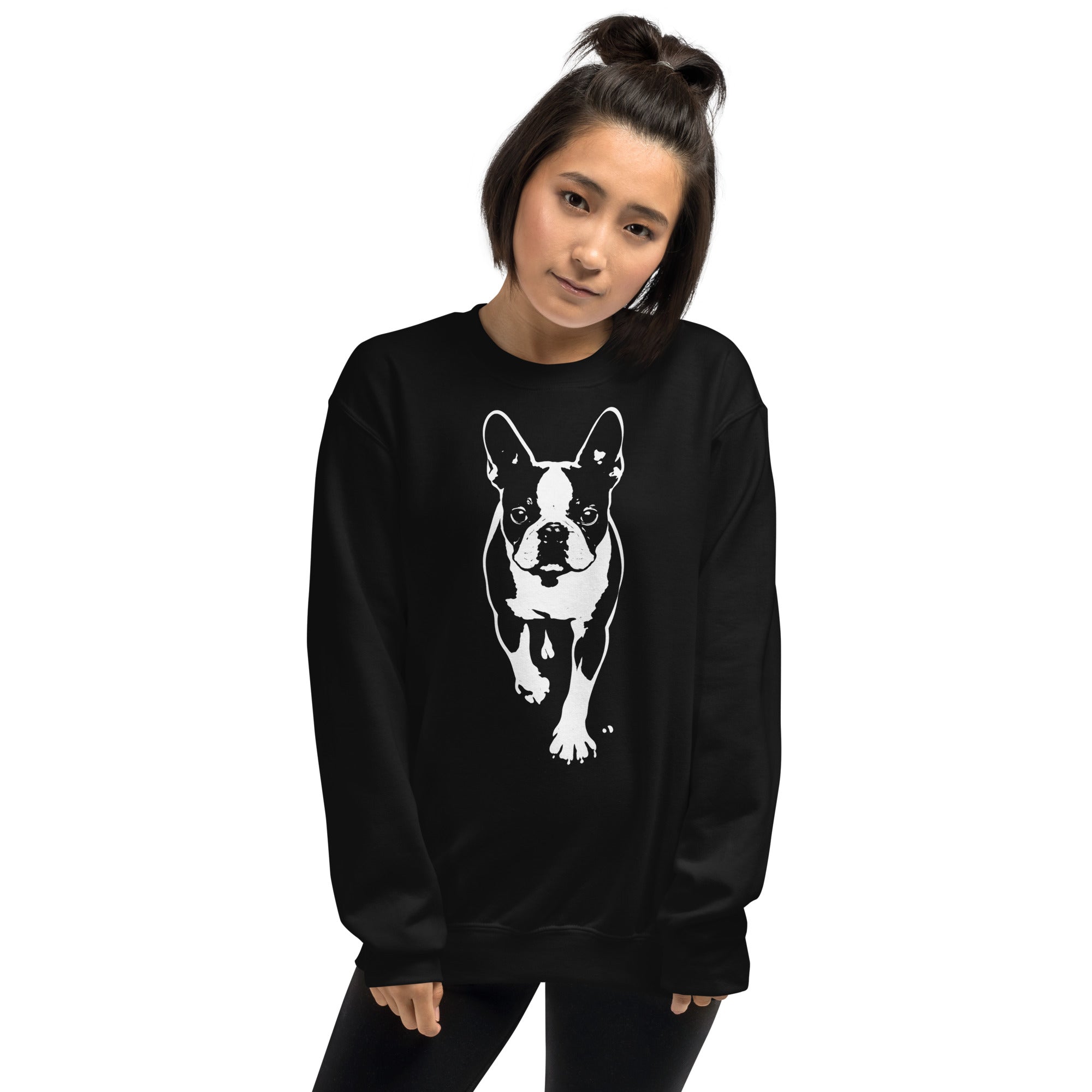 Boston Terrier Stencil Graphic – Minimalist Dog Lover Unisex Sweatshirt .