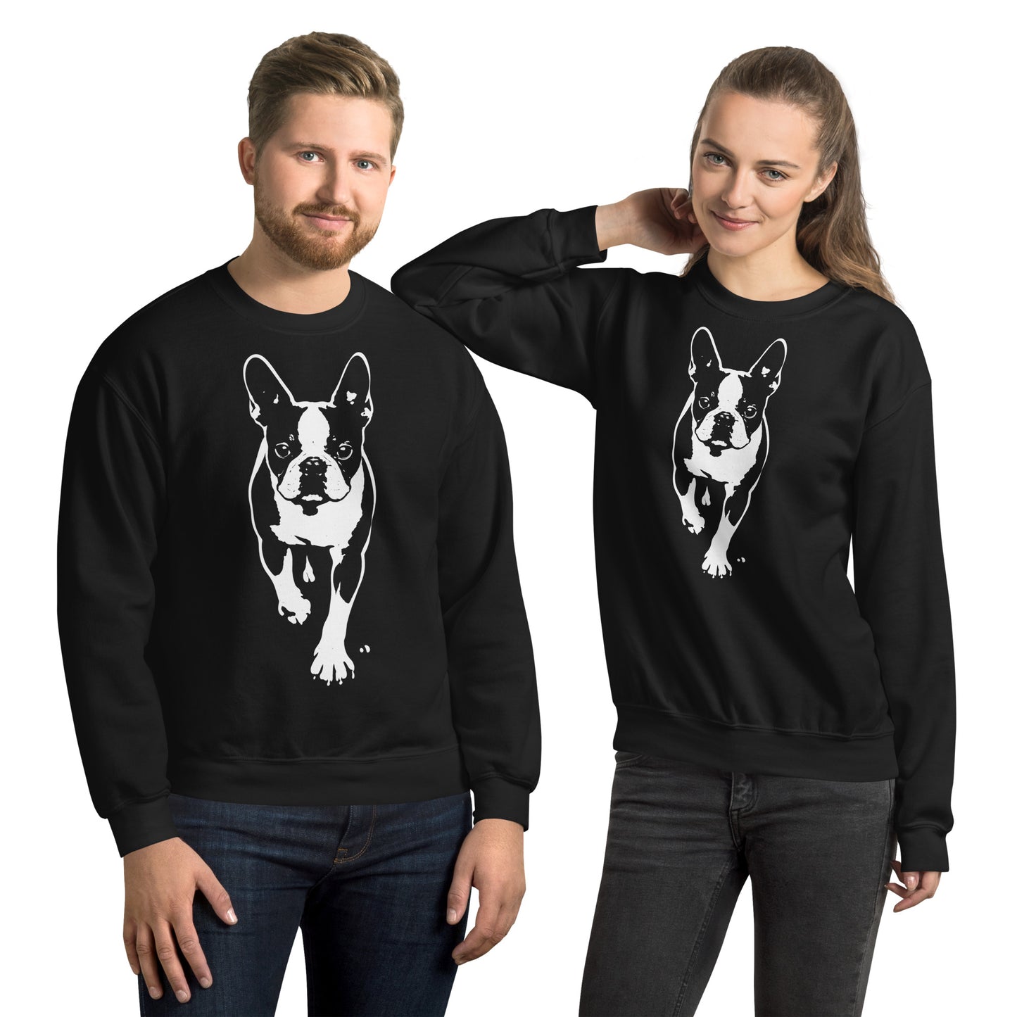 Boston Terrier Stencil Graphic – Minimalist Dog Lover Unisex Sweatshirt .