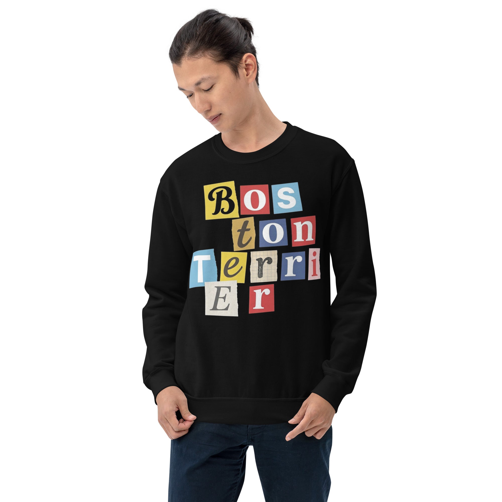 1970s British Punk Ransom Note Boston Terrier Sweatshirt – Vintage Dada Collage Dog Lover Unisex Tee .
