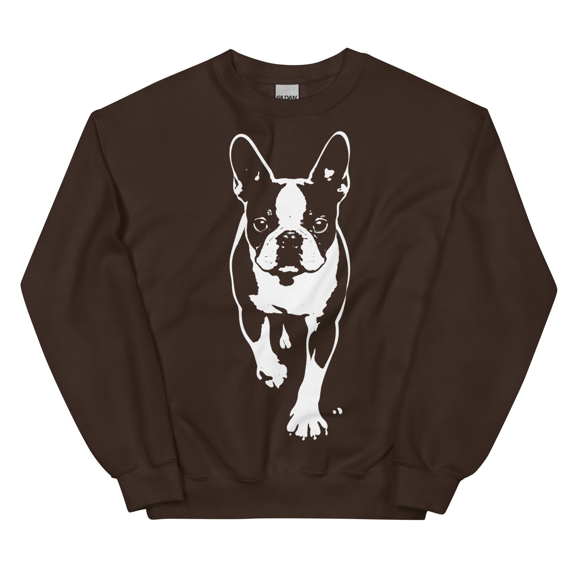 Boston Terrier Stencil Graphic – Minimalist Dog Lover Unisex Sweatshirt . Dark Chocolate