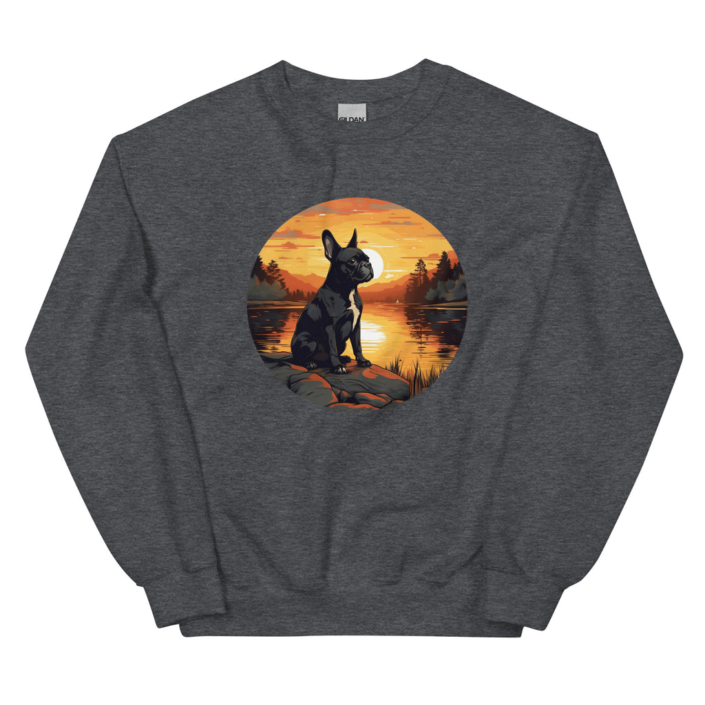 Boston Terrier Sitting By A Calm Lake Unisex Sweatshirt