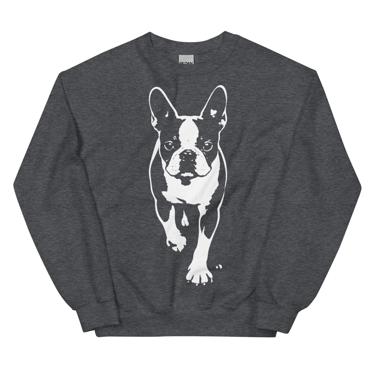 Boston Terrier Stencil Graphic – Minimalist Dog Lover Unisex Sweatshirt . Dark Heather