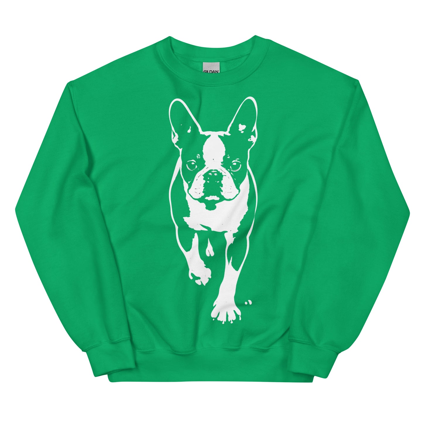Boston Terrier Stencil Graphic – Minimalist Dog Lover Unisex Sweatshirt . Irish Green