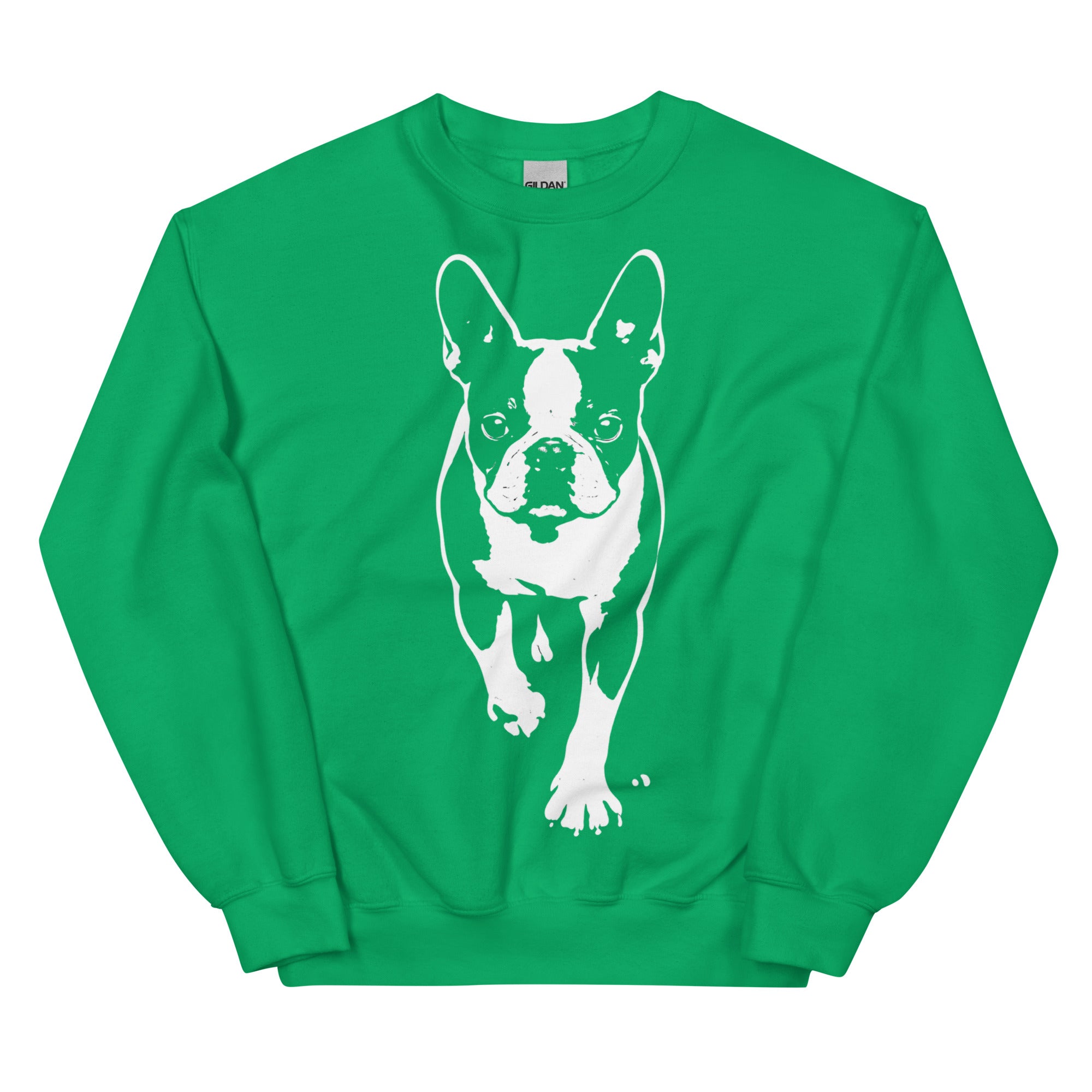 Boston Terrier Stencil Graphic – Minimalist Dog Lover Unisex Sweatshirt . Irish Green