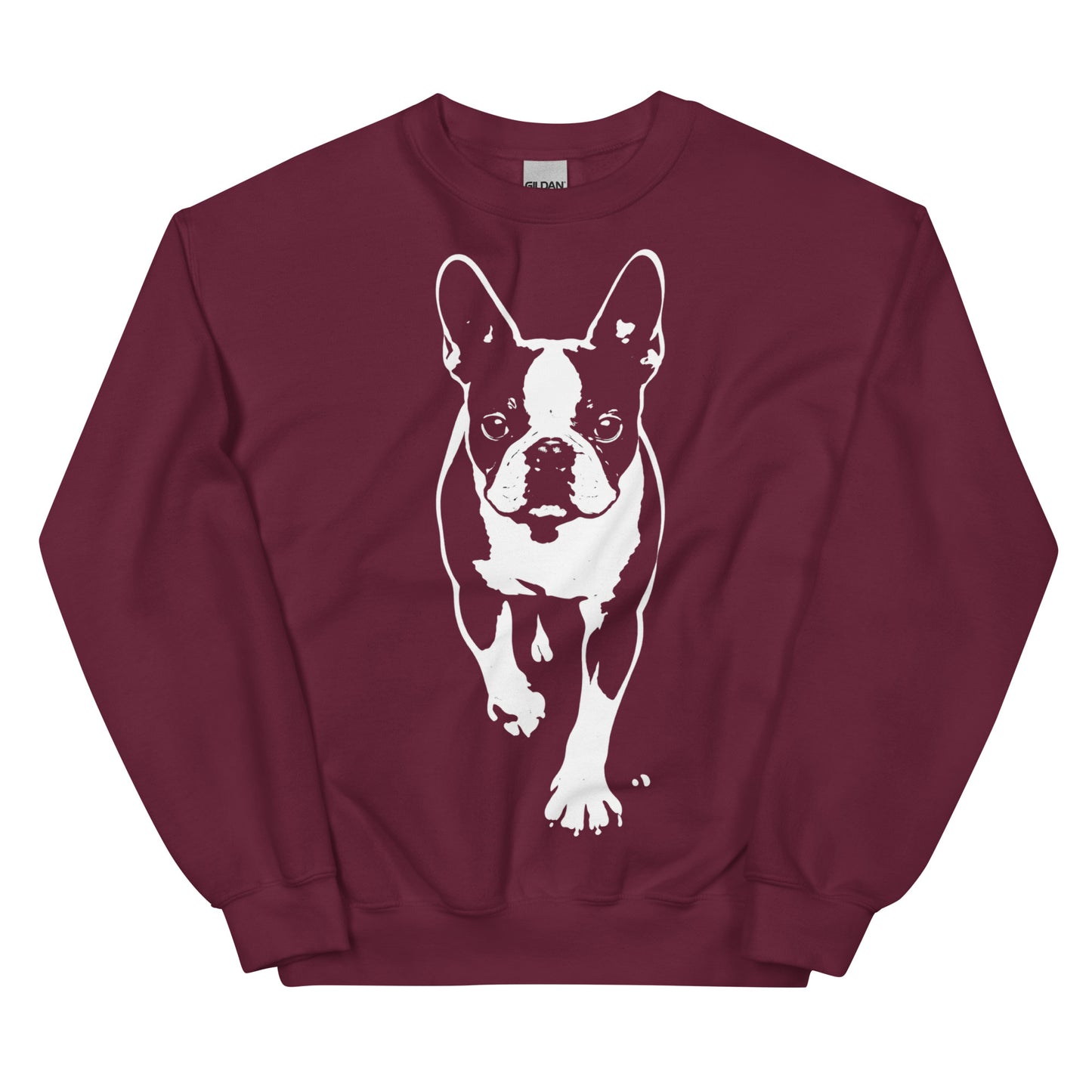 Boston Terrier Stencil Graphic – Minimalist Dog Lover Unisex Sweatshirt . Maroon