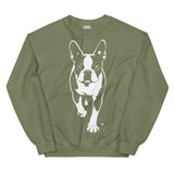 Boston Terrier Stencil Graphic – Minimalist Dog Lover Unisex Sweatshirt . Military Green
