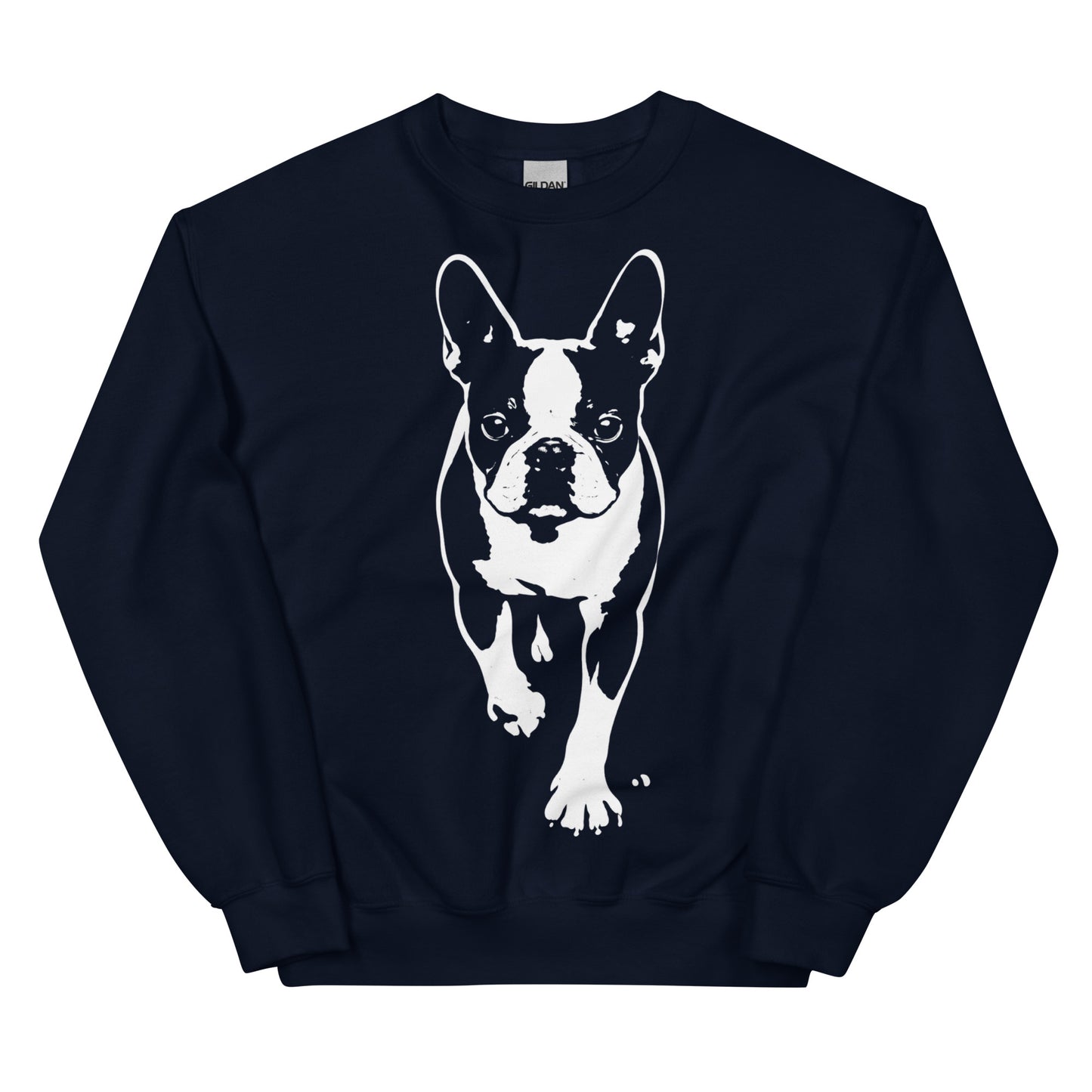 Boston Terrier Stencil Graphic – Minimalist Dog Lover Unisex Sweatshirt . Navy