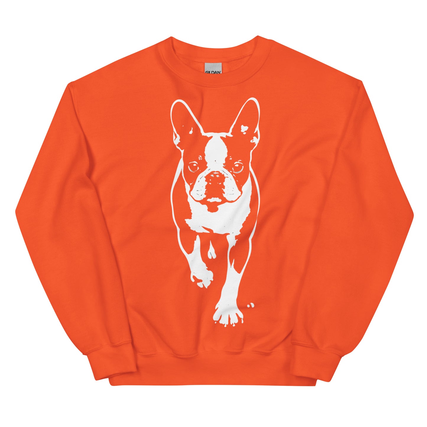 Boston Terrier Stencil Graphic – Minimalist Dog Lover Unisex Sweatshirt . Orange